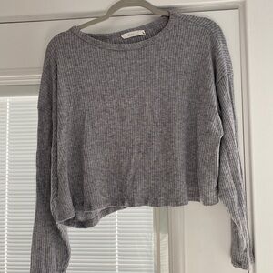 Lush Grey Ribbed Cropped Long Sleeve